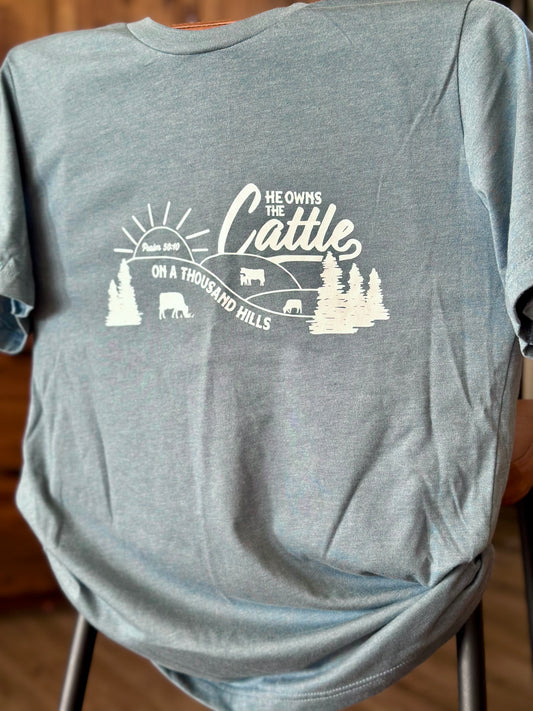 Owns the Cattle Heather Blue Tshirt